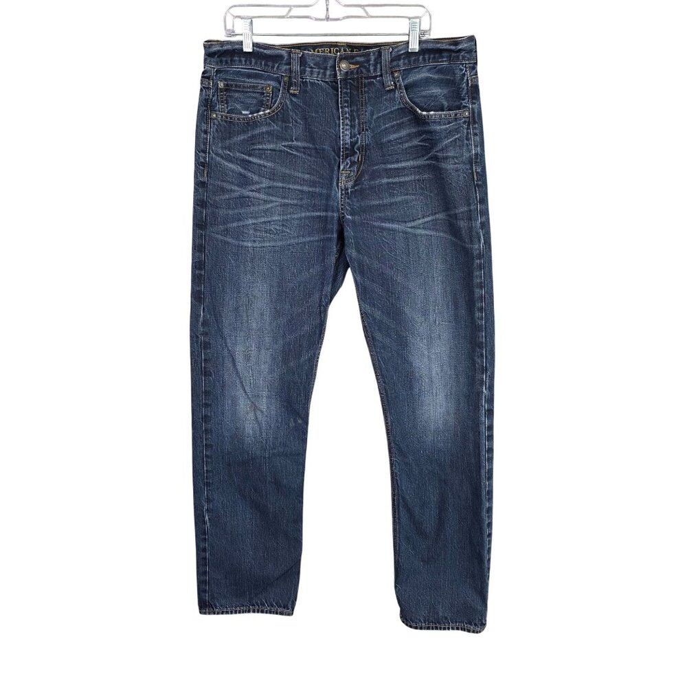 Mens American Eagle Relaxed Straight Blue Denim Jeans Dark Wash Size 36x34